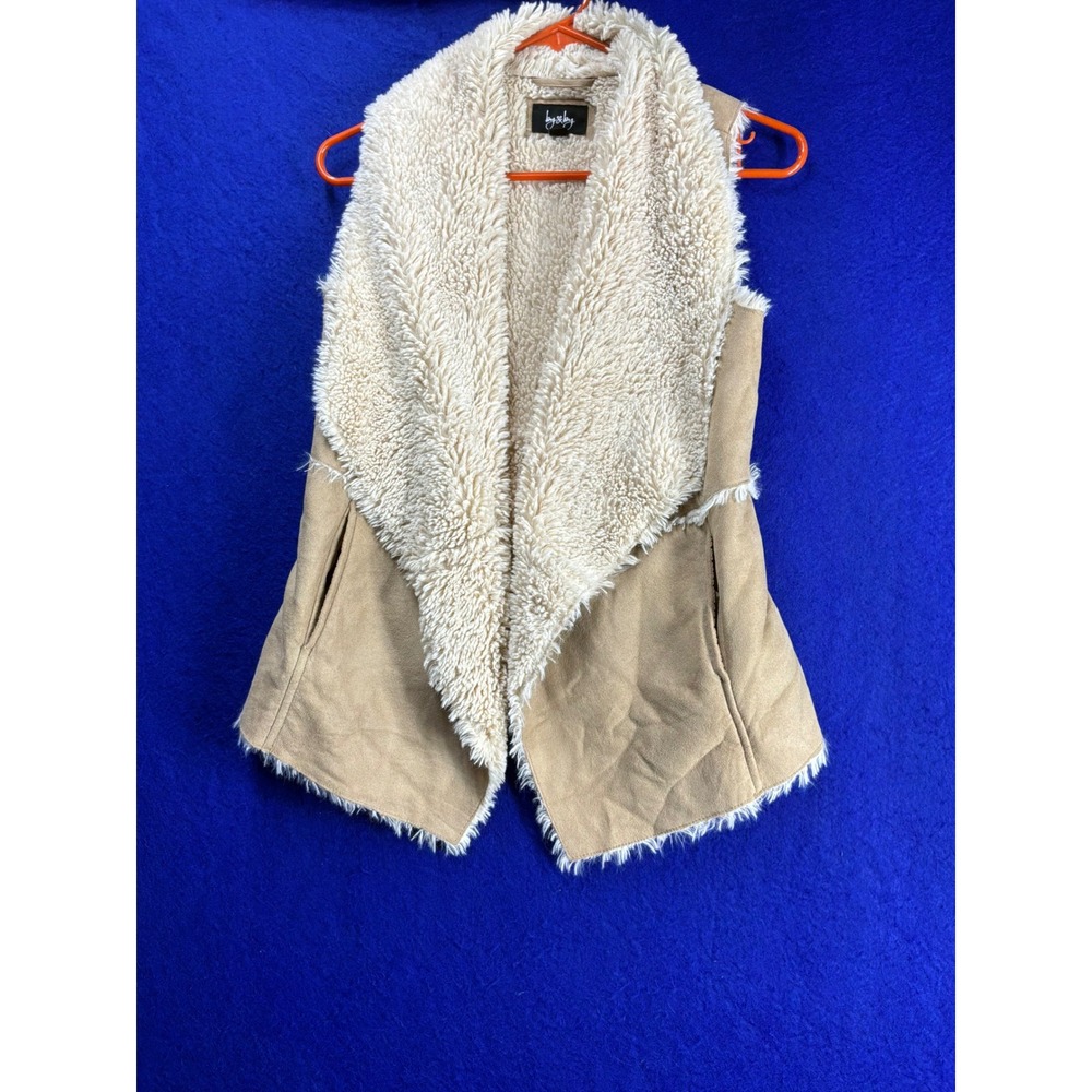 Boho Womens By & By Faux Fur Suede Draped Open Vest S Tan BH5B43
